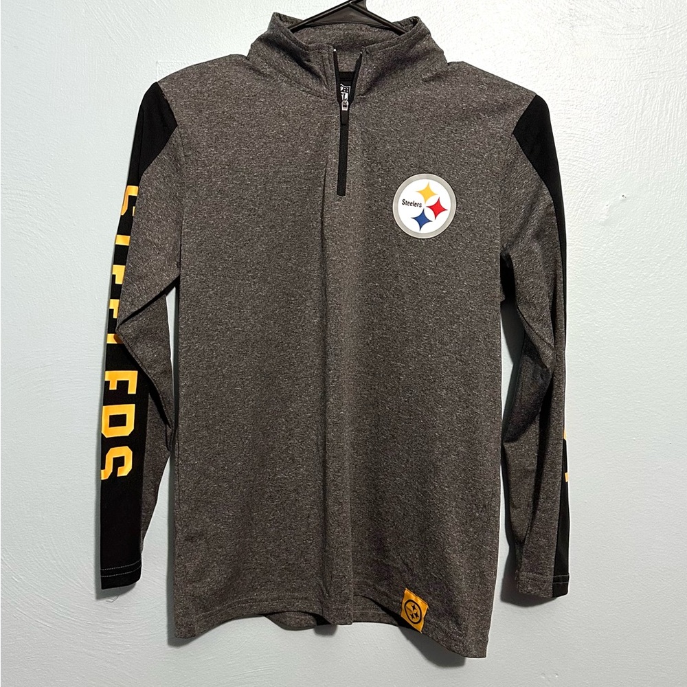 NFL Pittsburgh Steelers Kids Quarter Zip Pullover Gray Black Size 14-16 EUC